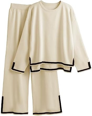 Tanming Women's 2 Piece Outfits Long Sleeve Knit Sweater Top Wide Leg Pants Lounge Sets Tracksuit... | Amazon (US)