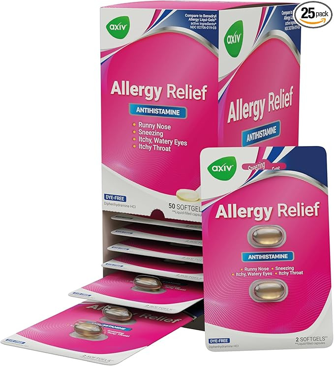 AXIV Allergy Relief Softgels, Antihistamine Medicine & Cold Symptom Relief, Dye-Free Liquid Gels,... | Amazon (US)