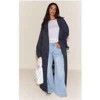 Petite Charcoal Tie Waist Trench Coat | PrettyLittleThing US