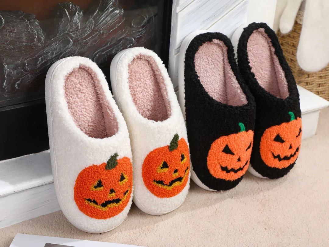Cute Halloween Pumpkin Slippers, Halloween Spooky Slippers, Halloween Pumpkin Cotton Slippers, Ha... | Etsy (US)