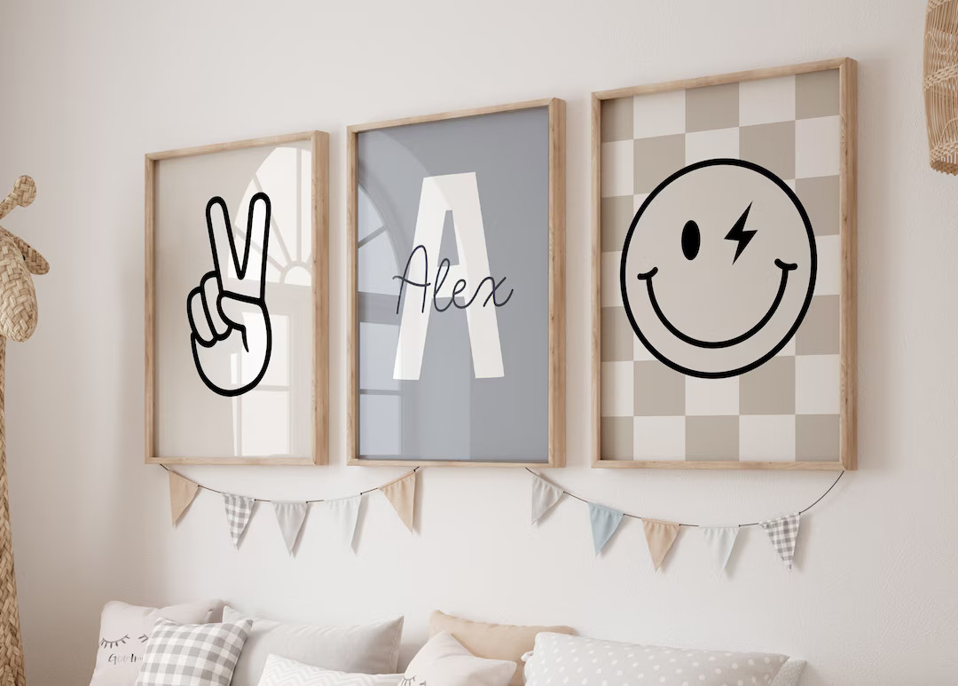 BOYS WALL ART Prints, Blue Boys Room, Personalized Name, Gallery Wall Art, Set of 3 Downloadable ... | Etsy (US)