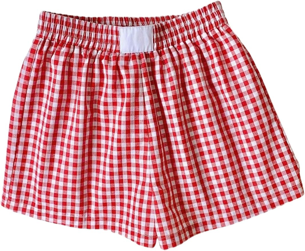 SHENHE Women's Plus Size Striped Boxer Shorts Elastic High Waisted Summer Casual Lounge Bottom | Amazon (US)