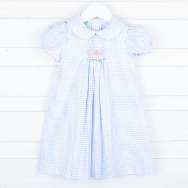 Storybook Bunny Single Smocked Windowpane Dress | Classic Whimsy