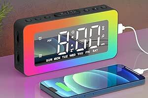 Kids Alarm Clock for Bedroom, Mirrored Digital Clock with 8 RGB Night Lights, 0%-100% Dimmable, S... | Amazon (US)