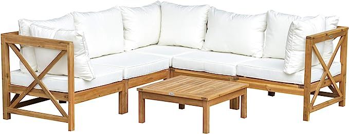 Outsunny 6-Piece Wooden Patio Sofa Sectional Set with Modular Design, Coffee Table, & 8 Pillows I... | Amazon (US)