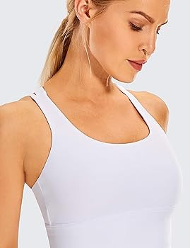 CRZ YOGA Women's Strappy Longline Sports Bras - Wirefree Padded Medium Impact Workout Crop Tank T... | Amazon (US)