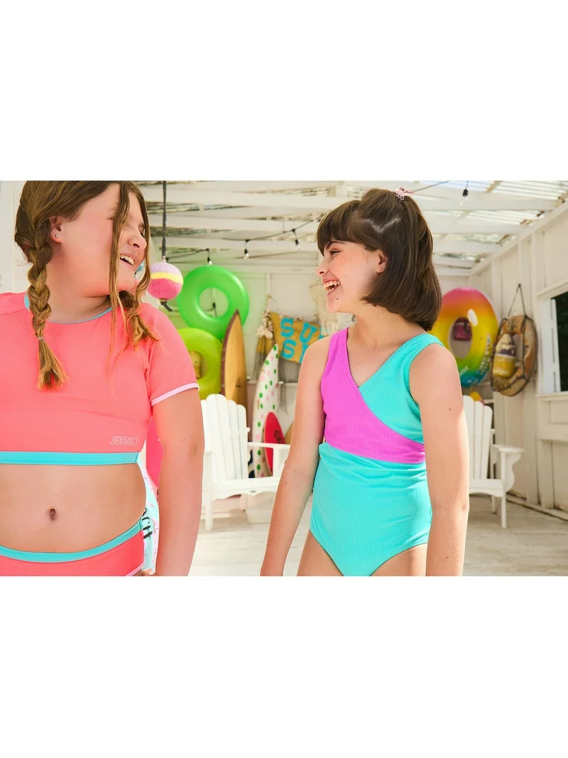 Justice Girls Color Blocked Crossbody One-Piece, Sizes 5-18 - Walmart.com | Walmart (US)