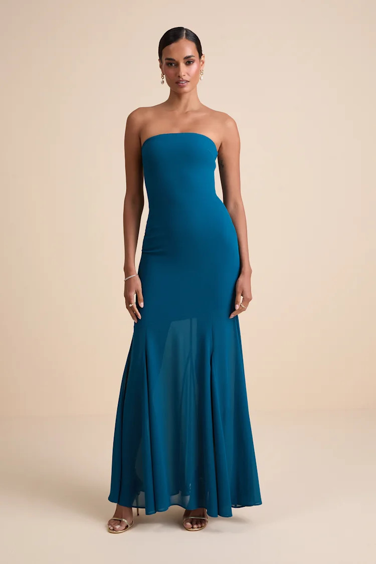 Cherette Dark Teal Strapless Maxi Dress | Lulus