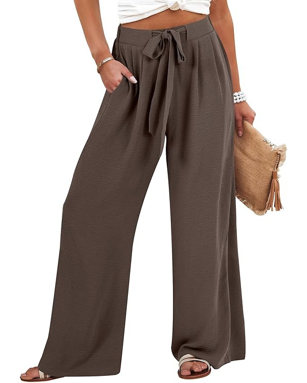 Caracilia Wide Leg Palazzo Pants for Women Summer High Waist Flowy Loose Casual Lounge Trousers B... | Amazon (US)
