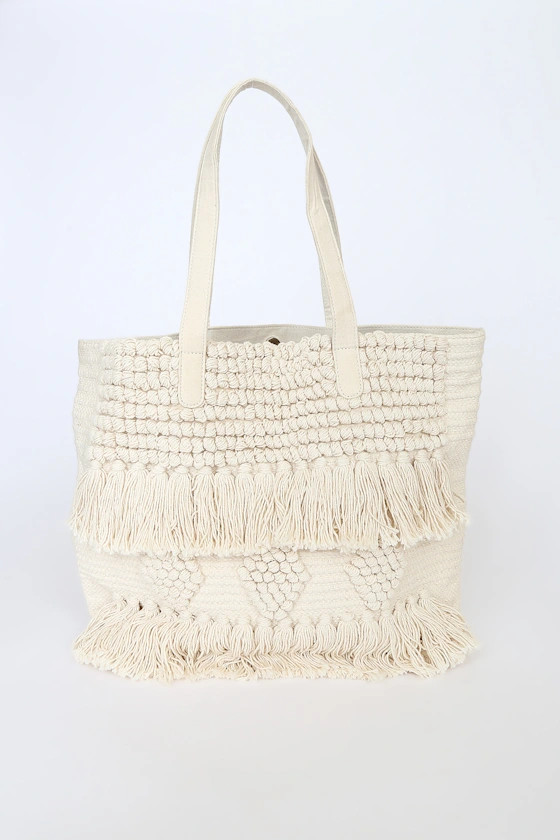 Destined for Delight Cream Woven Fringe Tote Bag | Lulus (US)