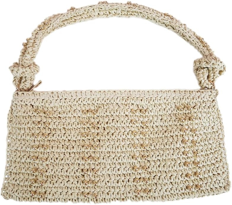 Amazon.com: Women's Straw Woven Shoulder Bag Straw Beaded Purse Tote Handbag Summer Beach Purse :... | Amazon (US)