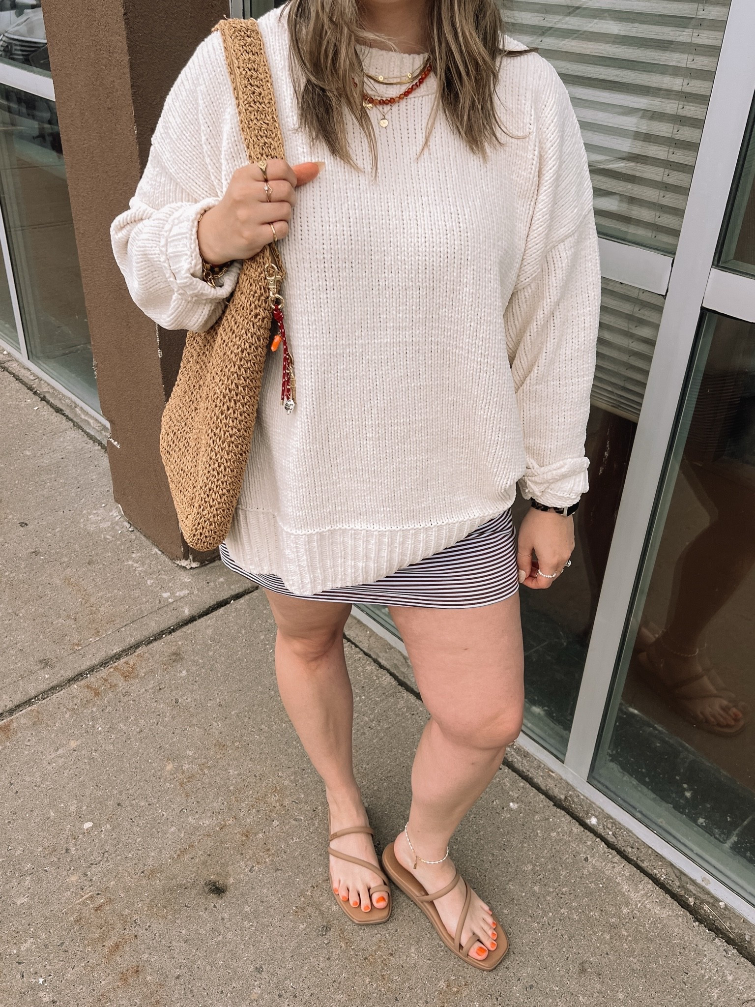 Casual spring outfit! Wearing L in the striped mini skirt (has built in shorts)! Crocs sandals are so comfy, I’m a 9.5-10 and wear a 10, Canadian link under “similar products”. Sweater is sold out, linked similar options

#LTKsummer #LTKsale #LTKmidsize