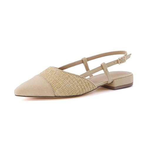 CUSHIONAIRE Women's Forgive Pointed Toe Sling Back Raffia Dress Shoe +Memory Foam, Wide Widths Available, Natural Raffia 9.5 W | Amazon (US)