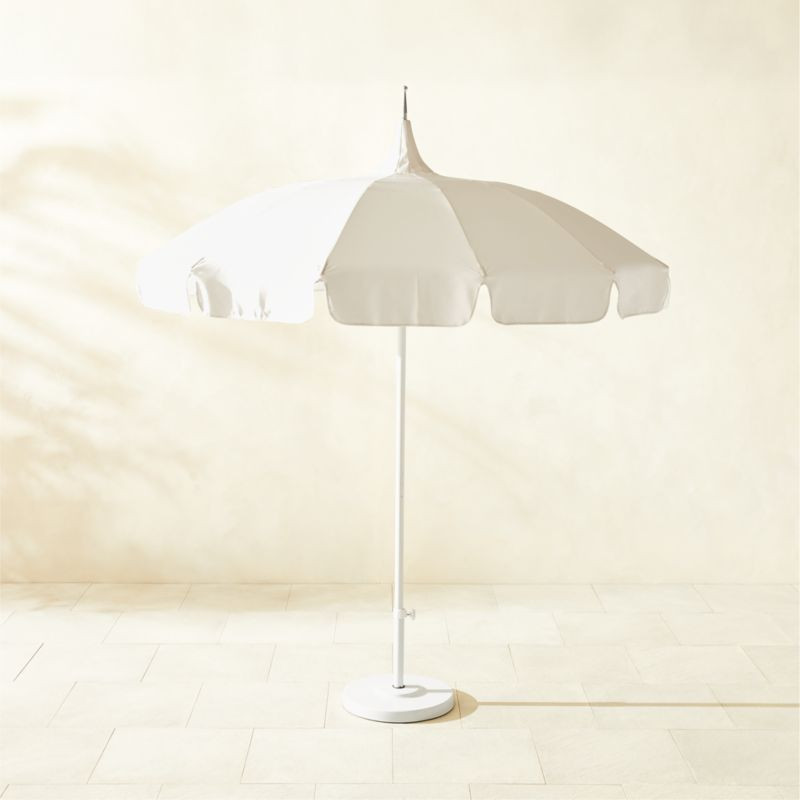 Pagoda Round Natural White Outdoor Umbrella with White Base | CB2 | CB2