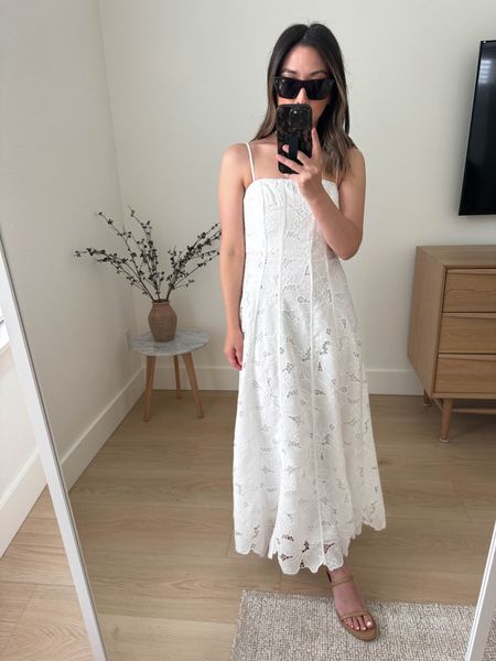ASTR the Label lace dress. Petite-friendly. With a bigger bust, size up. It’s tight around the bust for me. Adjustable straps and lined. 

Astr the label dress xs
Marc fisher heels 5.5 
Celine sunglasses 

#LTKitbag #LTKshoecrush