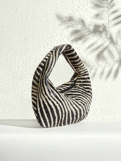 SHECARRY Ladies, Women STop Handle Bags, Straw Woven Bag, Straw Bag, Zebra Print, Animal Print, Fashionable, Elegant, Simple, Personalized, Versatile, Classic, For Commute, Office, Date, Daily, Shopping, Afternoon Tea, For Beach, Vacation, Holiday, Summer, Seaside - Size one-size | SHEIN