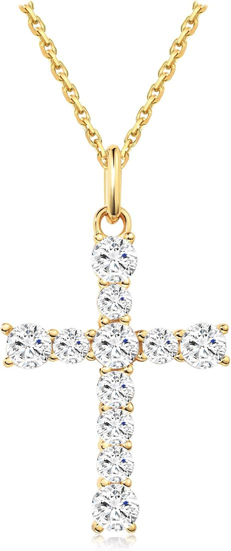 Cross Necklace for Women Cross Chain Necklace Sterling Silver Cubic Zirconia Necklace Gold Cross ... | Amazon (US)