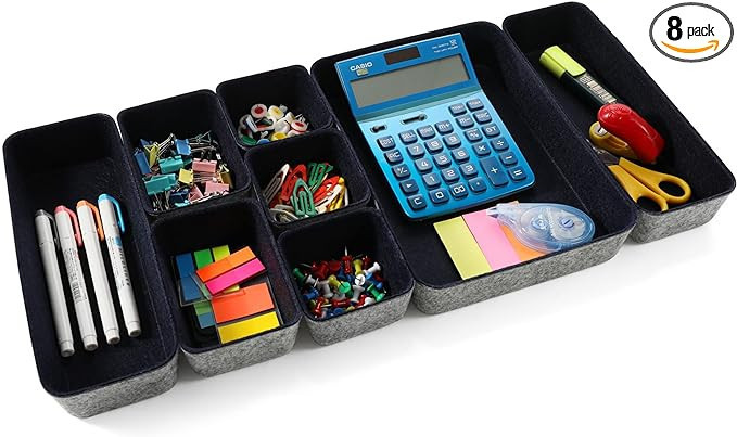 Welaxy drawer organizers bins trays dividers small shallow felt storage box sturdy office supplie... | Amazon (US)