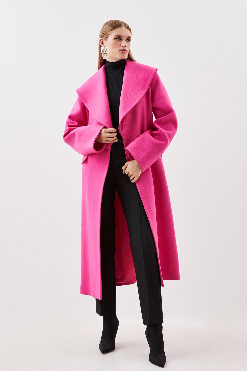 Italian Manteco Wool Oversize Collar Belted Coat | Karen Millen US