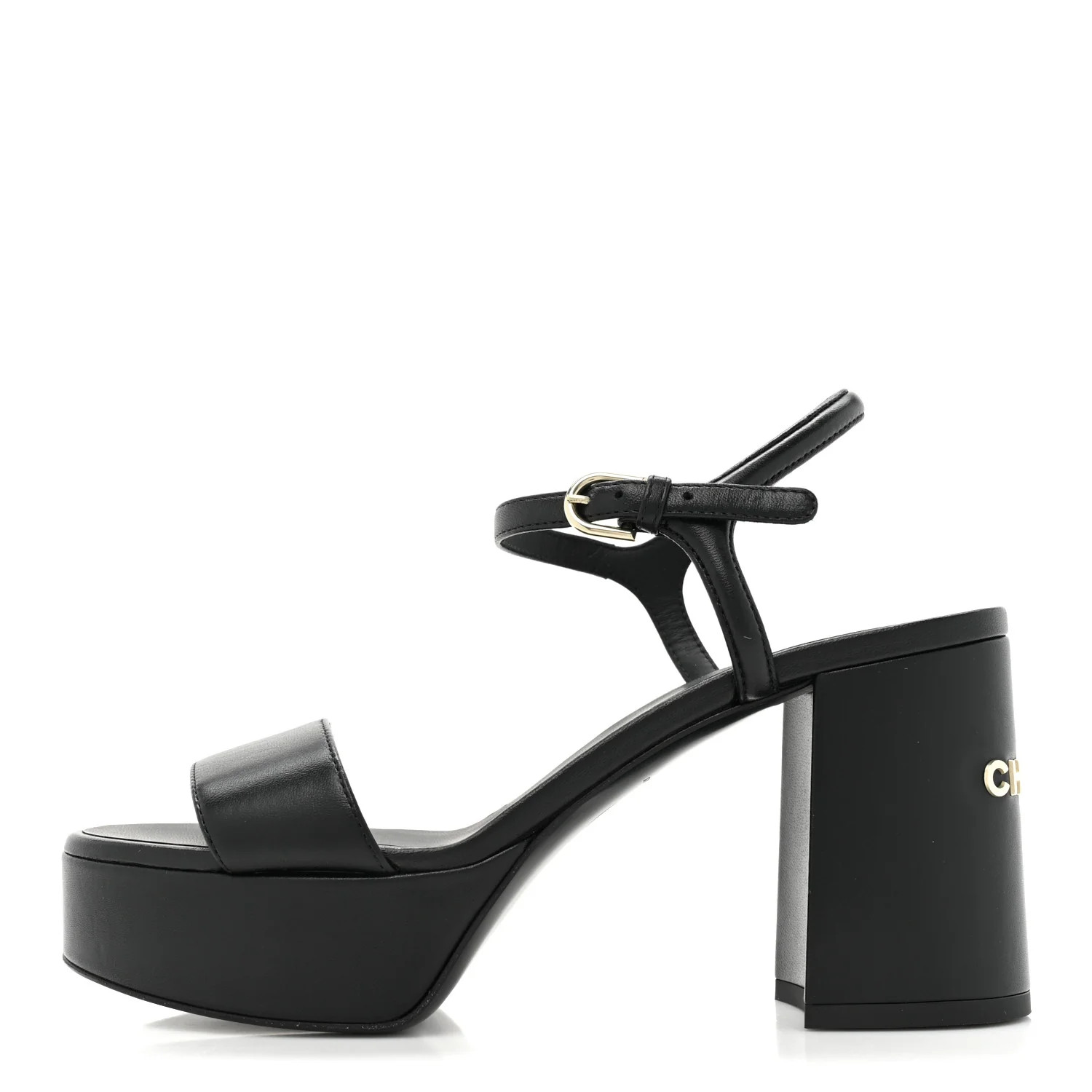 Lambskin Logo Platform Sandals 37 Black | FASHIONPHILE (US)