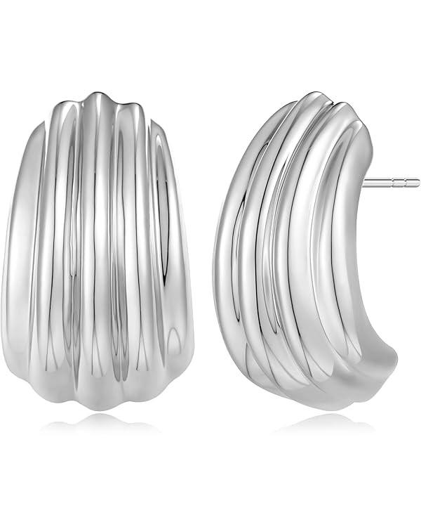 MUYAN Chunky Gold Textured Earrings for Women Trendy Minimalist Large Chunky Studs Fashion Jewelr... | Amazon (US)