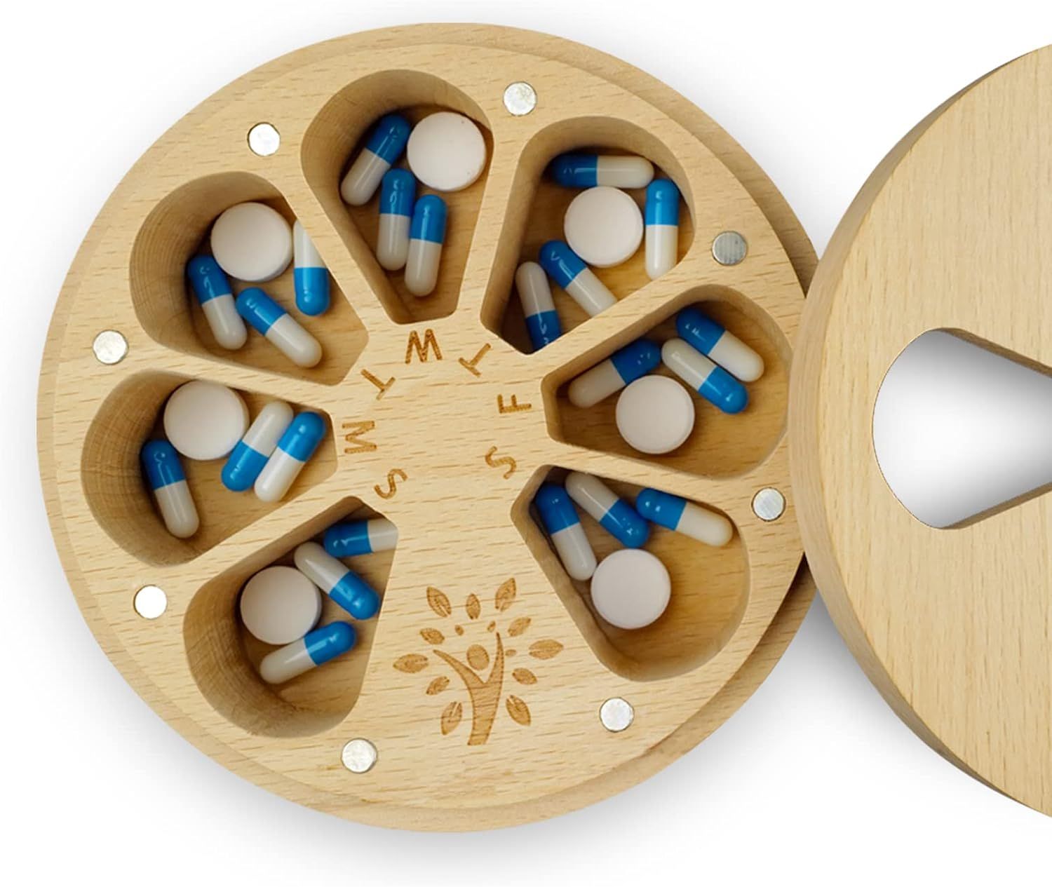 Wood Weekly Pill Organizer for Medicine Vitamin,Arthritis Friendly 7-Day Pill Box Medium Compartm... | Amazon (US)