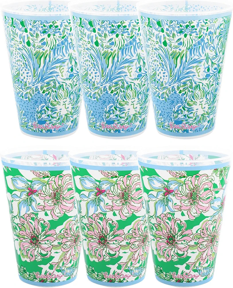 Lilly Pulitzer 14 Ounce Reusable Plastic Pool Cups, Set of 6 Durable Kid-Friendly Drinking Glasse... | Amazon (US)