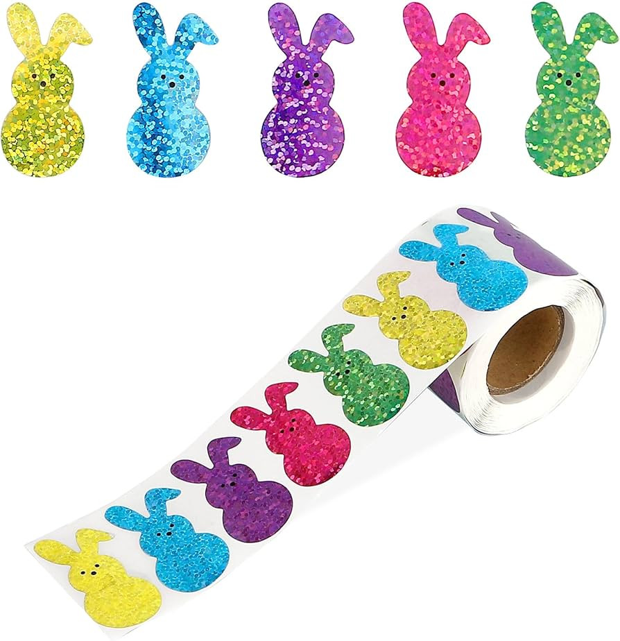 Easter Bunny Stickers, Colorful Glitter Bunny Sticker Roll, 1.5'' Sparkly Self-Adhesive Rabbit St... | Amazon (US)