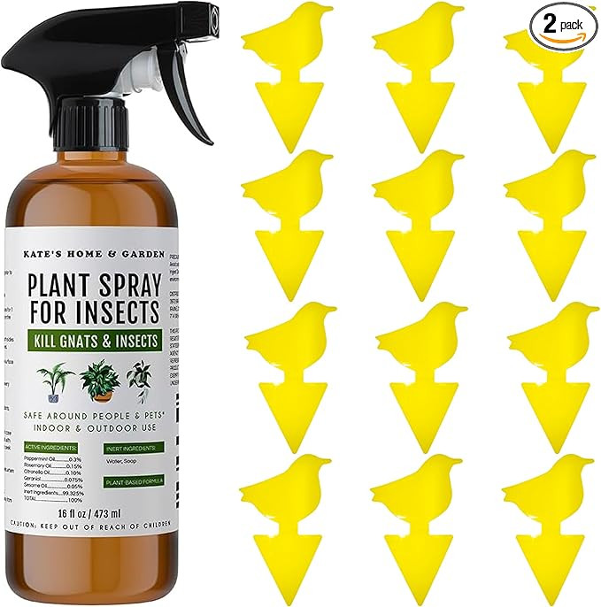 Kate's Home & Garden Plant Spray for Insects & Gnats with 12 Gnats Sticky Traps for Plants. Gnat ... | Amazon (US)
