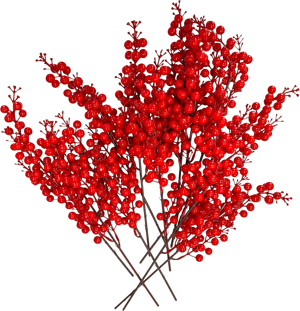 ATFL 10 Pcs Artificial Red Berries Long Stems for Christmas,16" Fake Faux Waterproof Berry Branches for Home Holiday Wedding DIY Crafts Decor | Amazon (US)
