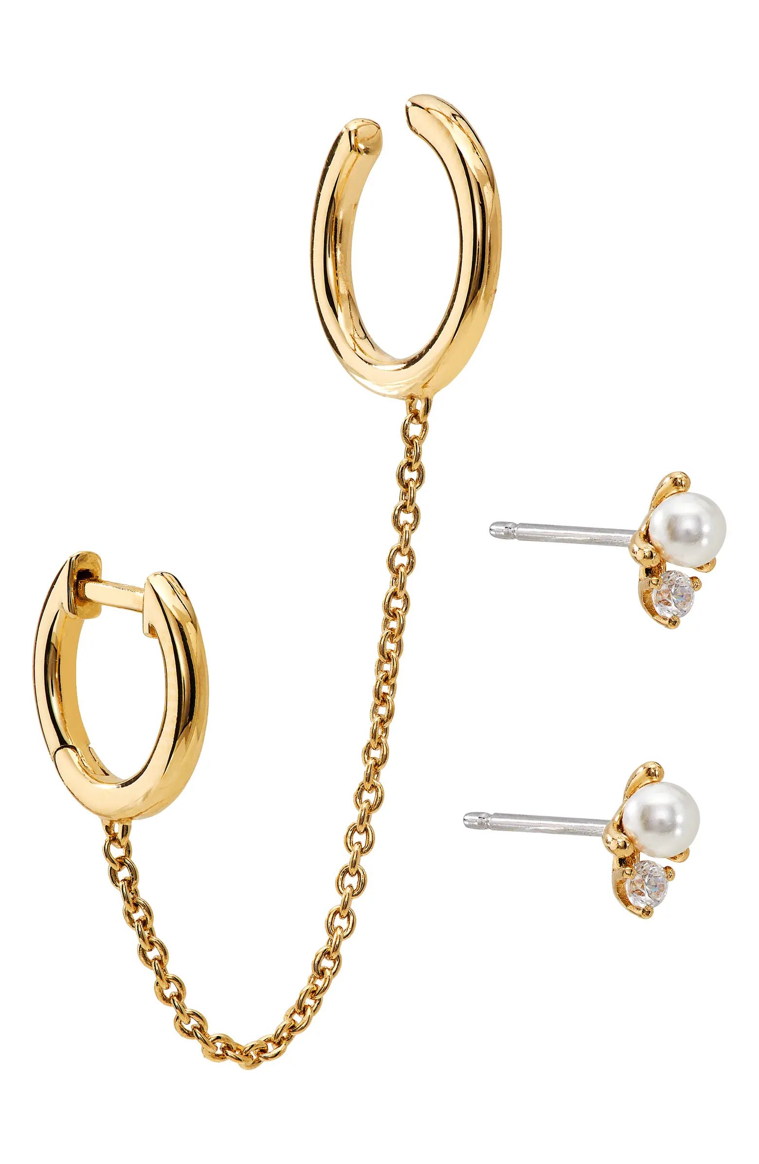 Huggie Cuff & Imitation Pearl Stud Earrings | Nordstrom