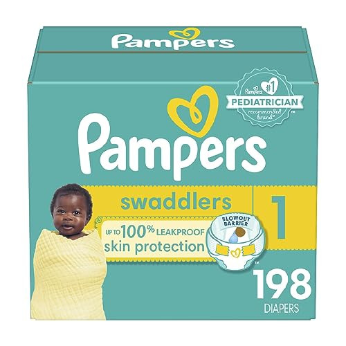 Pampers Swaddlers Diapers - Size 1, One Month Supply (198 Count), Ultra Soft Disposable Baby Diapers | Amazon (US)