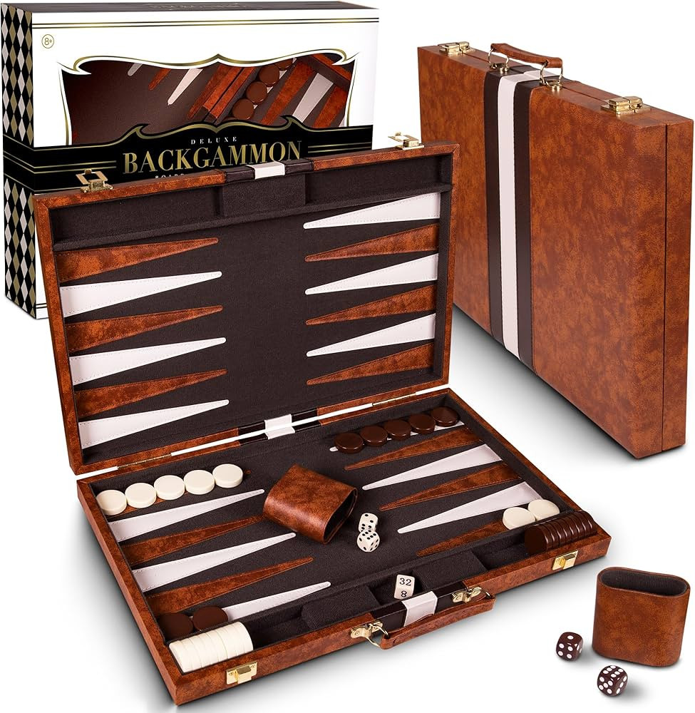 Backgammon Sets for Adults with Premium Leather Case | Classic Travel Backgammon Set for Adults a... | Amazon (US)