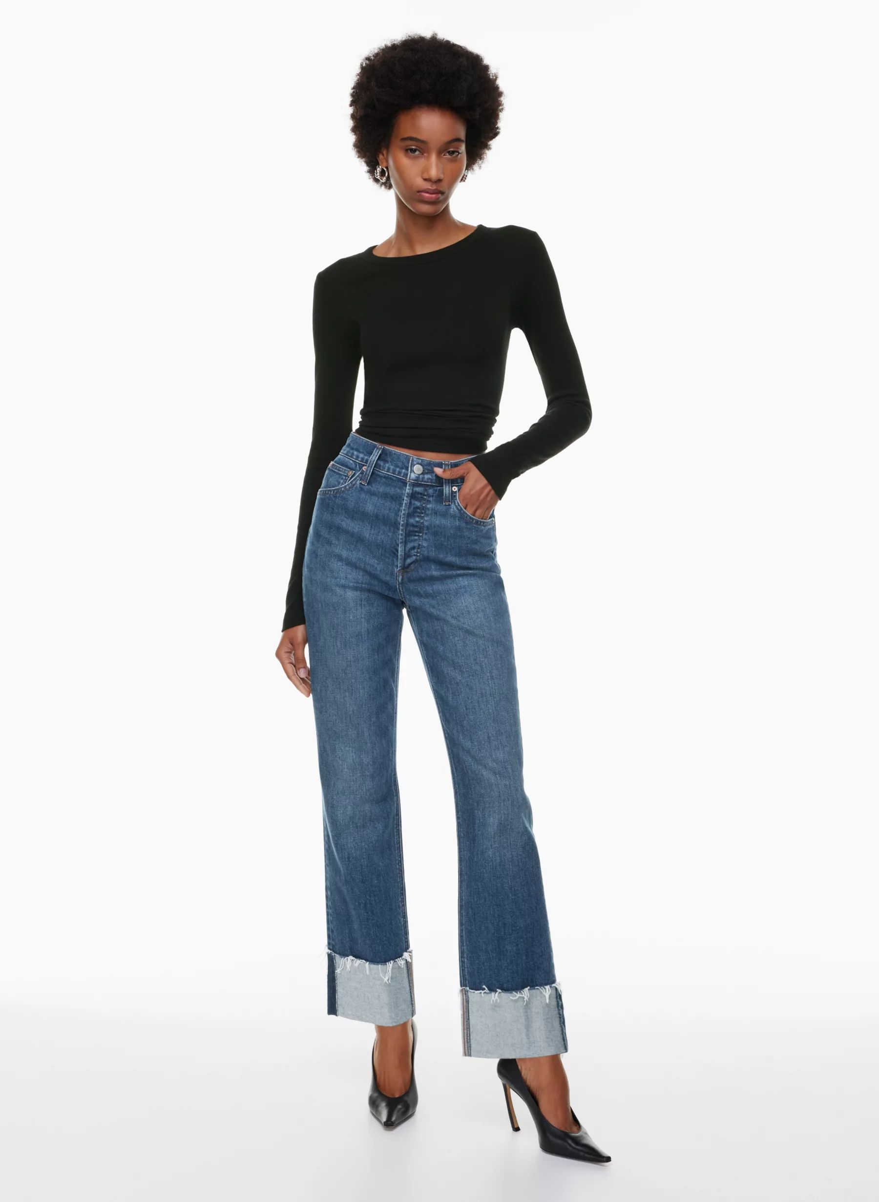 High-waisted straight cuffed jeans | Aritzia