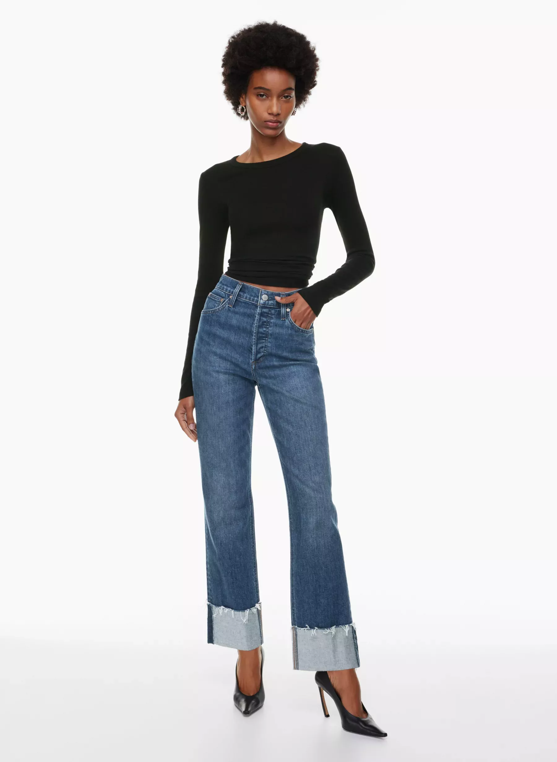 High-Rise Straight-Leg Cuffed Jeans