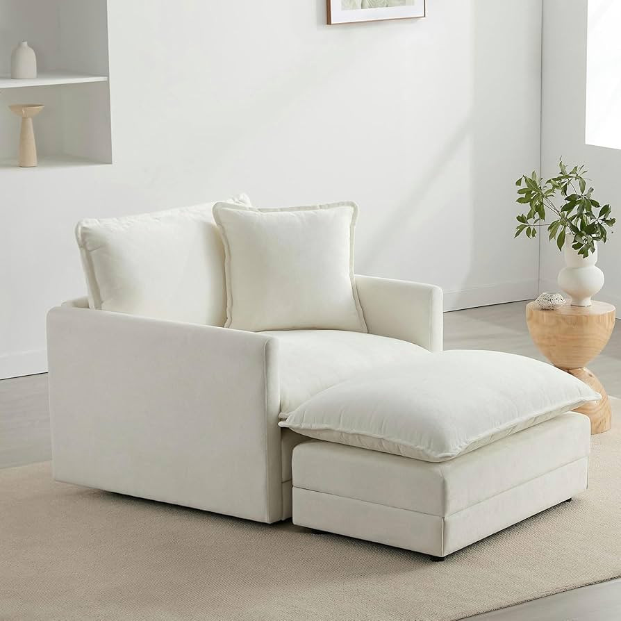 Chenille Oversized Chair with Ottoman - 39”W Big Comfy Reading Chair and Ottoman Set, Lounge Ch... | Amazon (US)