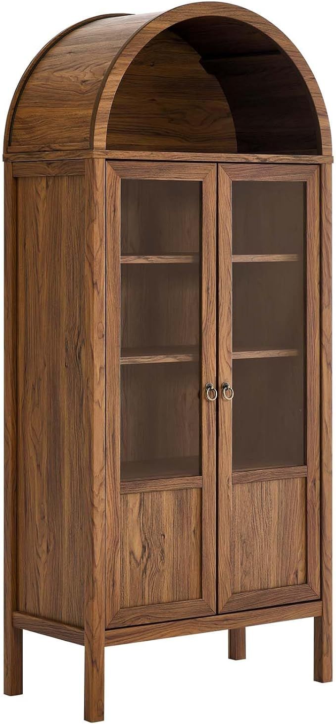 Modway Tessa Arched 71" Tall Storage Display Cabinet in Walnut Wood Grain | Amazon (US)