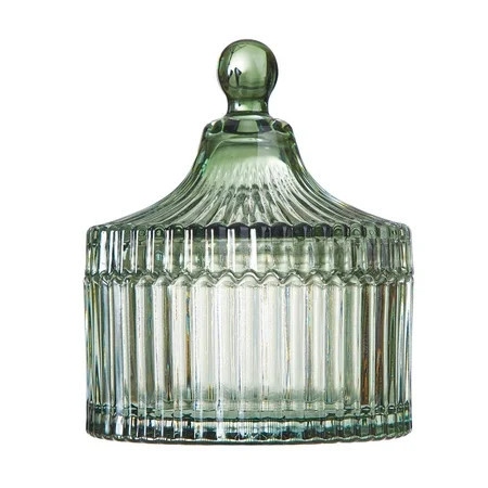 Beautiful Contemporary Sage Green Ribbed Glass Lidded Decorative Jar by Drew Barrymore, 4.02" L x 4.84" H | Walmart (US)