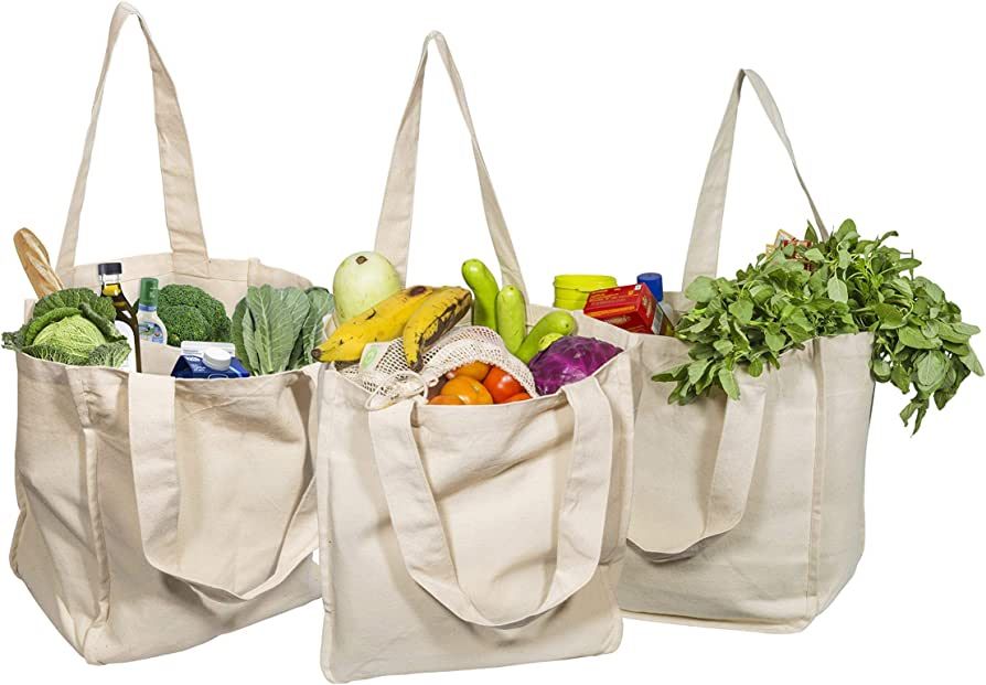 Best Canvas Grocery Shopping Bags - Canvas Grocery Shopping Bags with Handles - Cloth Grocery Tot... | Amazon (US)