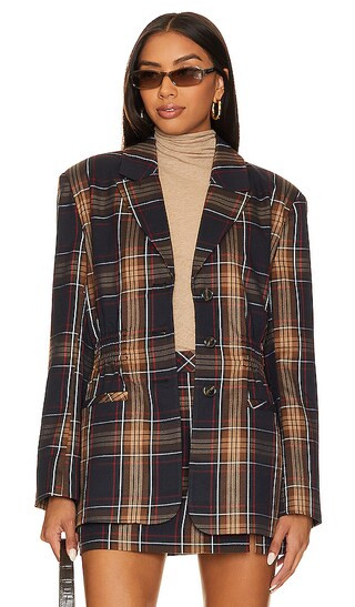 Frida Blazer in Navy Plaid | Revolve Clothing (Global)