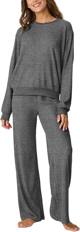 Aamikast Women's 2-Piece Lounge Set Soft Brushed Jersey Sleepwear Pajamas Set Long Sleeve Top & W... | Amazon (US)