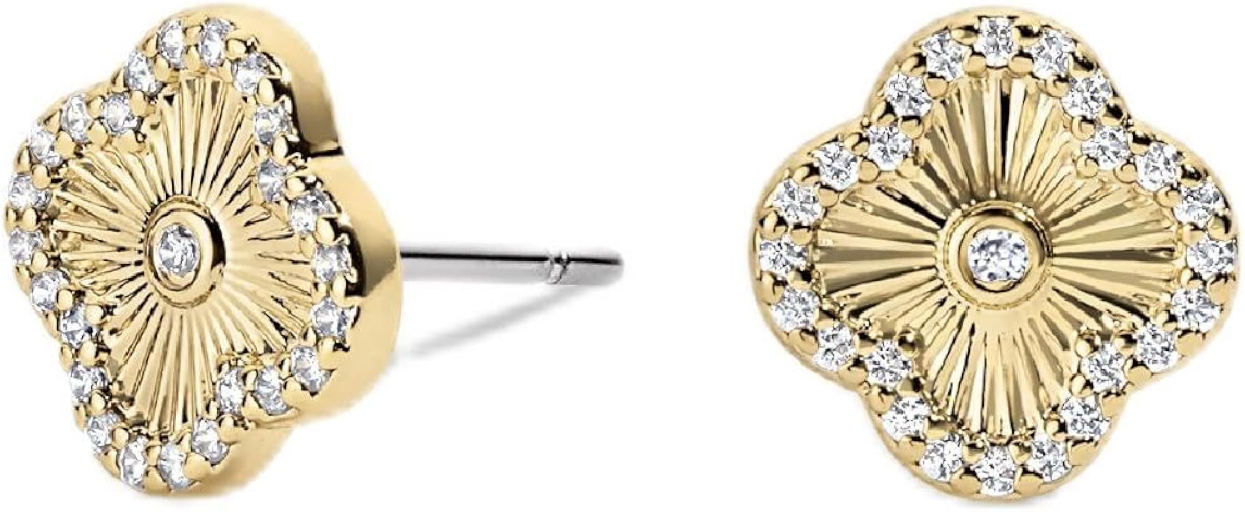 14kt Gold Plated Clover Stud Earrings for Women \u2013 14 Karat Gold Clover Earrings, Elegant Eve... | Amazon (US)