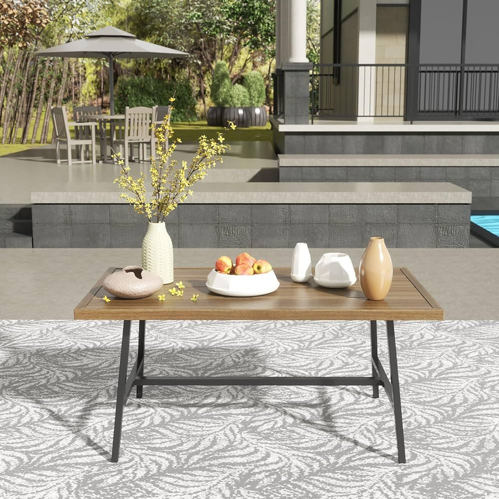 NATURAL EXPRESSIONS Outdoor Coffee Table Woodgrain Patio Metal Table All Weather Backyard Convers... | Amazon (US)