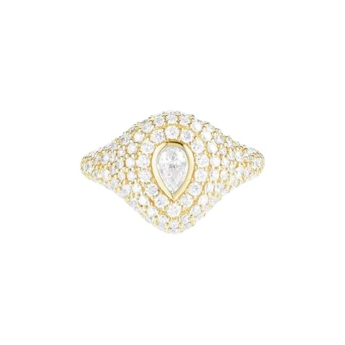 icedout 1 Ct Pear Cut Diamond Bezel Set Solitaire Pinky Signet Engagement Ring For Women 14K Gold... | Amazon (US)
