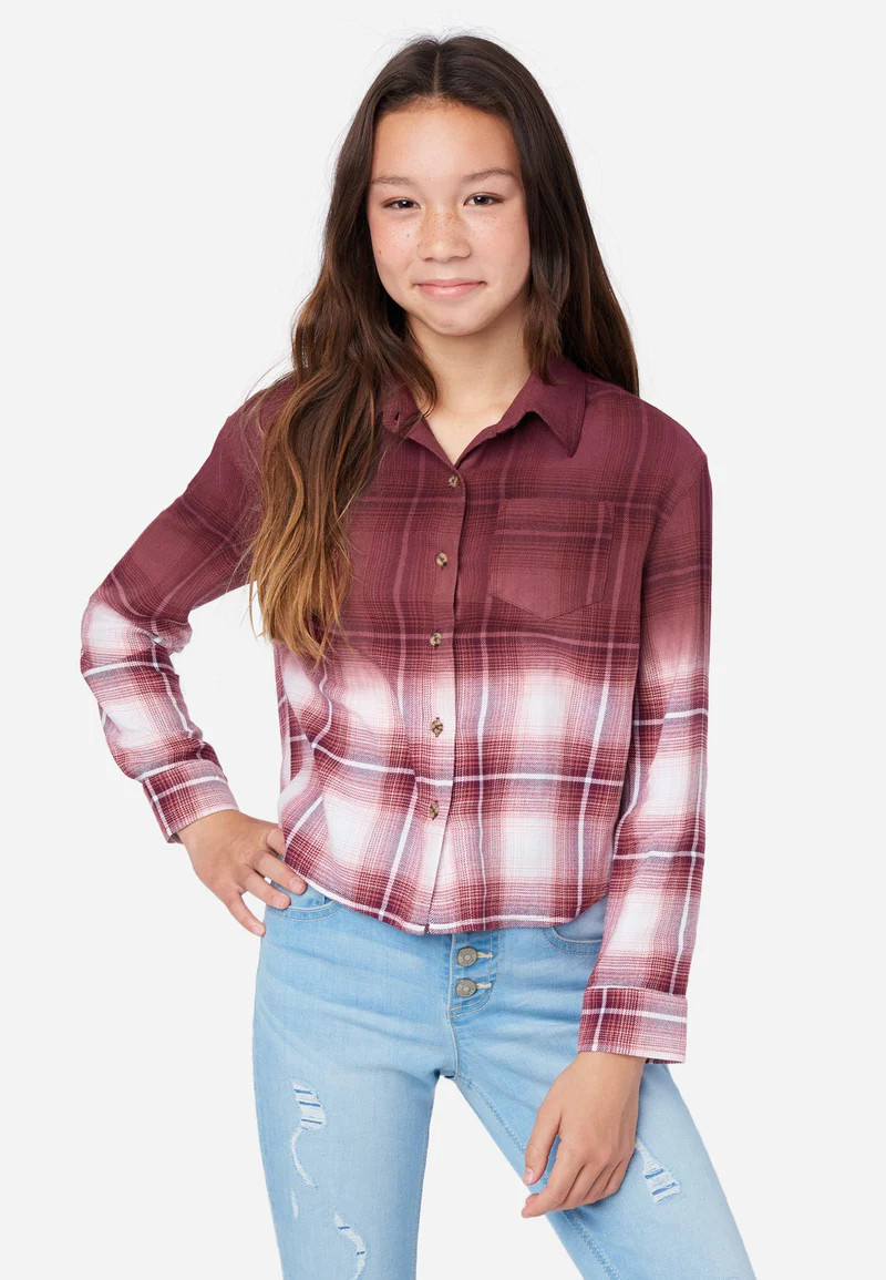 Dip Dye LS Plaid Button Up | Justice