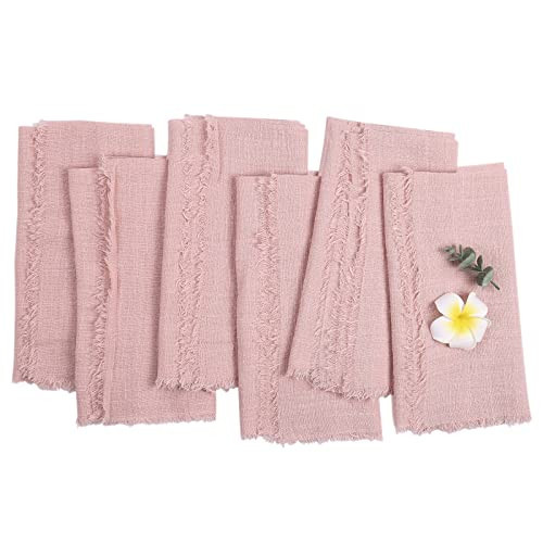 Pink Cloth Napkins,100% Cotton Handmade Napkins,Delicate Cloth Napkins with Fringe Set of 6,18 x 18 Inch Reusable Soft Napkins for Dinner,Party,Christmas,Thanksgiving Day,Halloween | Amazon (US)