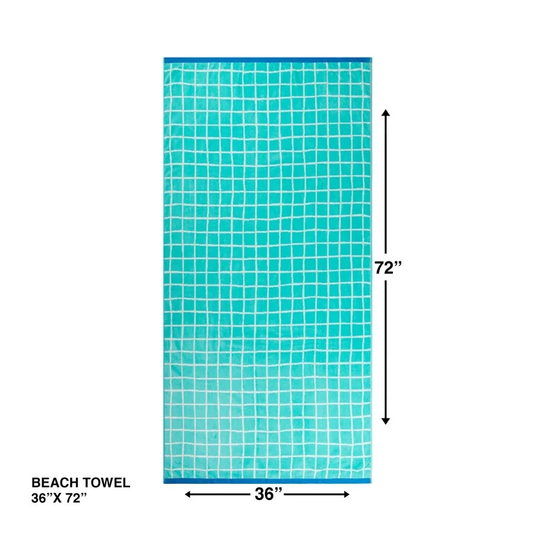 Mainstays Summer Vibes Cotton-Blend Beach Towel, 72 x 36 in, Checkered Teal | Walmart (US)