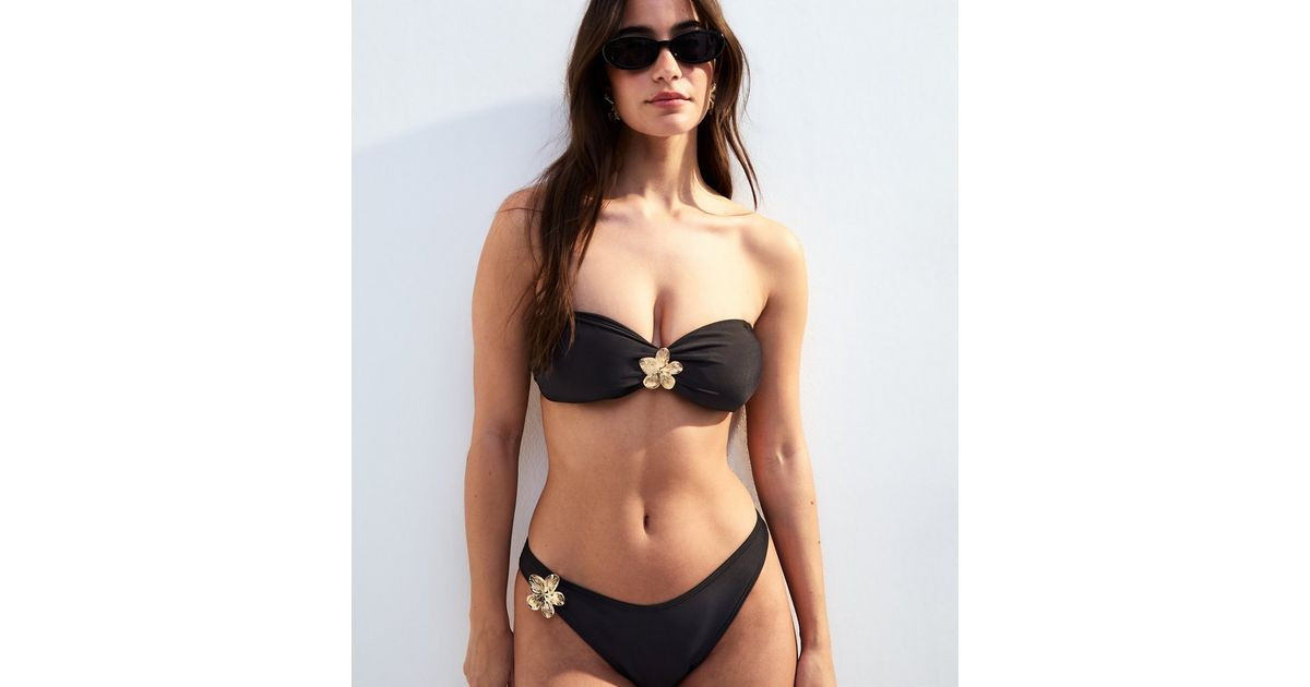 Black Flower Detail Halterneck Bikini Top | New Look | New Look (UK)