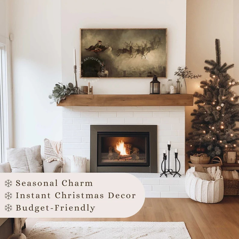 Vintage Christmas Samsung Frame TV Art, Santas Sleigh Art for TV, Farmhouse Painting, Christmas W... | Etsy (US)