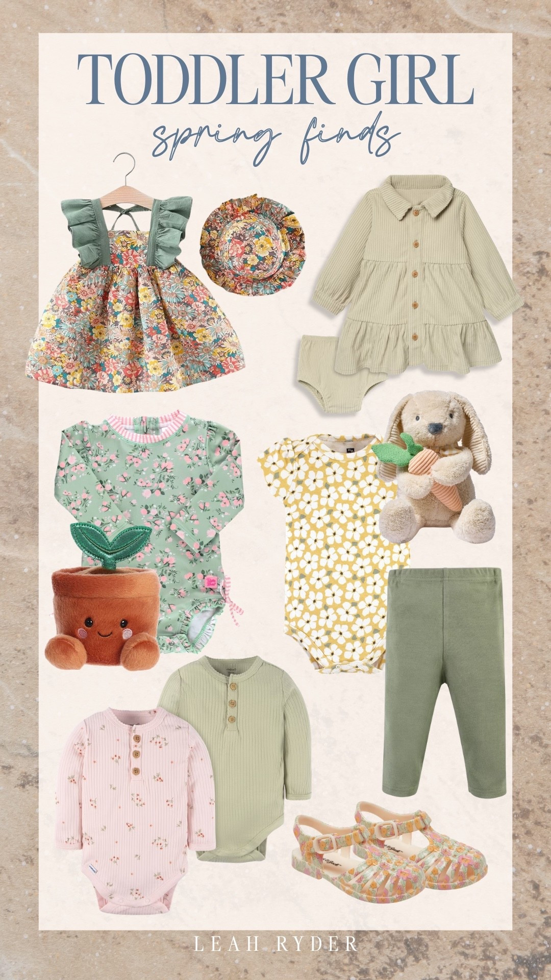 These toddler girl spring finds feature floral dresses, soft ribbed bodysuits, lightweight leggings, and comfortable spring shoes. Perfect for Easter outfits, family photos, playground days, and everyday toddler spring outfits. The neutral greens, soft pinks, and floral prints make mixing and matching easy. Affordable toddler girl spring clothes that are cute, practical, and season-ready.

#LTKmomlife #LTKKids #LTKBaby